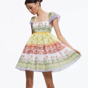 Alice + Olivia Tamia Puff Sleeve Babydoll Mini Dress